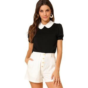 Allegra K Black and White Peter Pan Collar Blouse